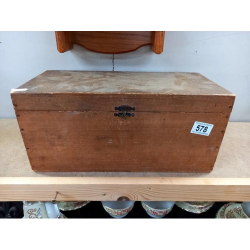 578 - A Victorian pine box with upholstered lining (possible sewing box)