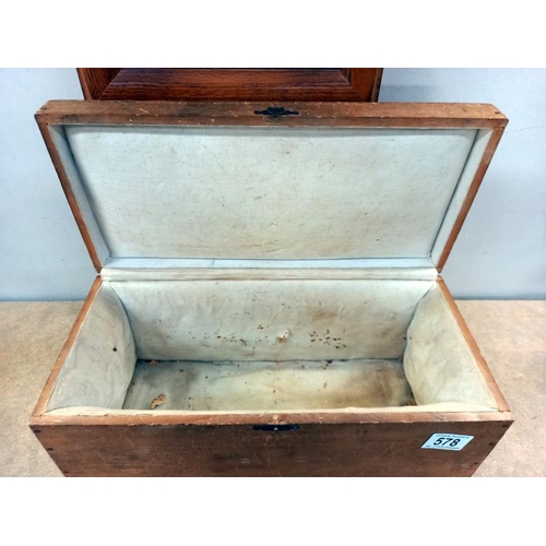 578 - A Victorian pine box with upholstered lining (possible sewing box)