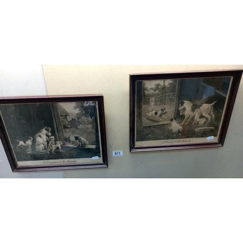 611 - 2 framed and glazed prints of terrier and her pups, 'A disgrace to his family' and 'A credit to his ... 