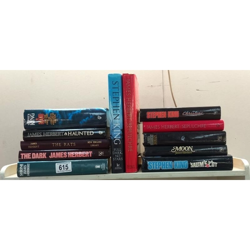 615 - A selection of James Herbert and Stephen King hard back books ( missing it's cover)