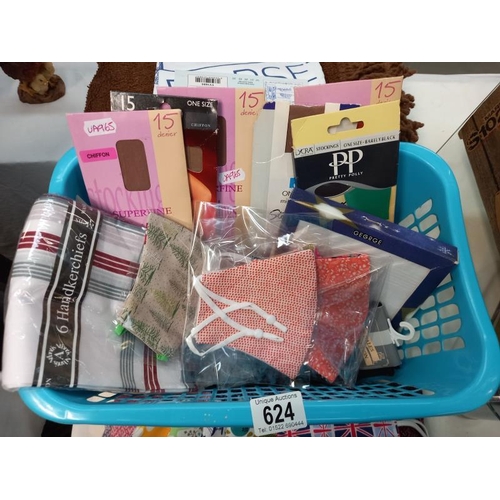 624 - A mixed lot of vintage Nylon stockings, new face masks etc