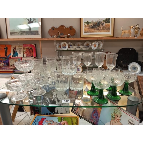 637 - A quantity of various drinking glasses and set of dessert bowls