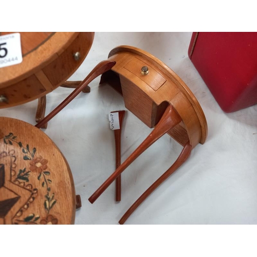 645 - An inlaid dolls house drum table and 3 other pieces, 2 a/f