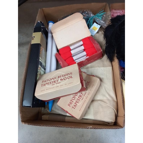 651 - 2 boxes of tapestry wool etc, includes 3 boxes of Patons Beehive tapestry wool with contents