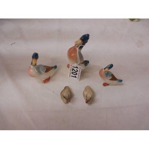 1201 - Five Beswick ducks.