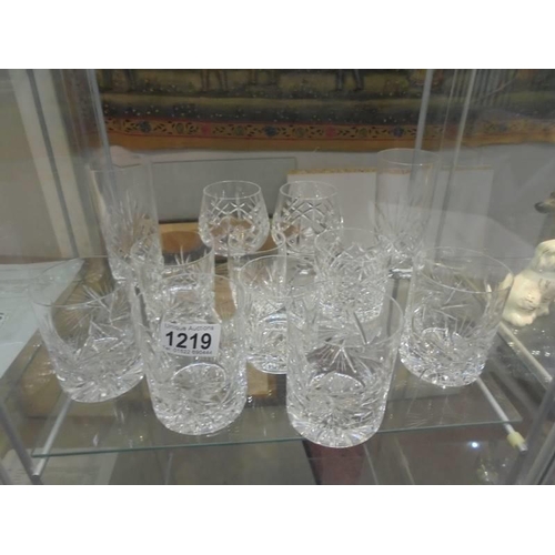 1219 - A mixed lot of cut glass whisky tumblers and wine goblets. COLLECT ONLY.