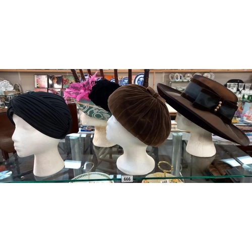 666 - A selection of ladies hats. (Heads not included).