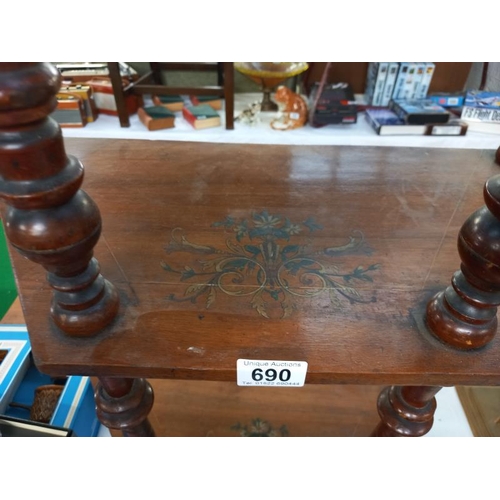 690 - A Victorian inlaid mahogany what not shelf unit