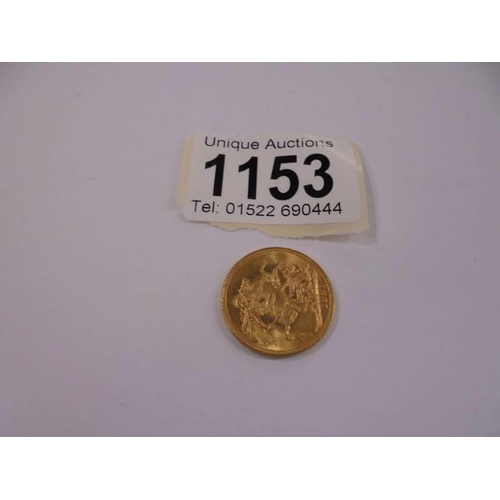 1153 - An 1891 Victorian gold sovereign. (in very good condition)