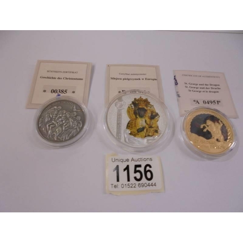 1156 - Three commemorative coins - Saint George and the Dragon, Shrines of Europe and The Holy Trinity.