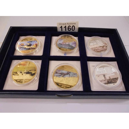 1160 - Six WW2 commemorative coins - Attack on Pearl Harbour, The Sinking of the Bismarck, Operatoin Overlo... 