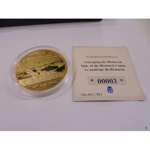 1160 - Six WW2 commemorative coins - Attack on Pearl Harbour, The Sinking of the Bismarck, Operatoin Overlo... 