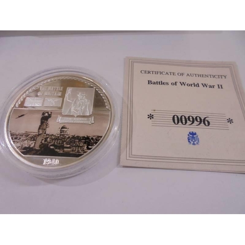 1160 - Six WW2 commemorative coins - Attack on Pearl Harbour, The Sinking of the Bismarck, Operatoin Overlo... 