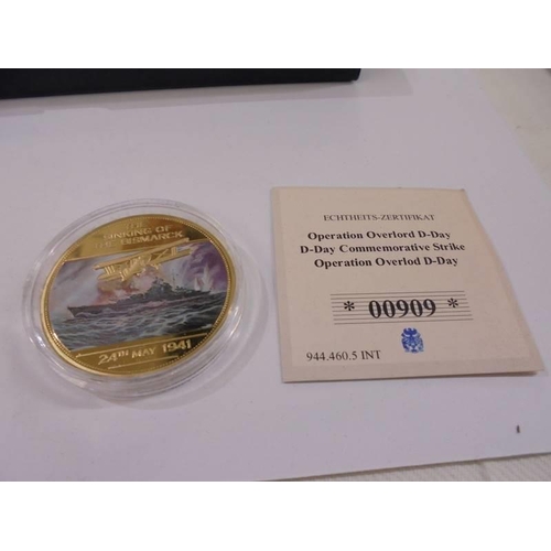 1160 - Six WW2 commemorative coins - Attack on Pearl Harbour, The Sinking of the Bismarck, Operatoin Overlo... 