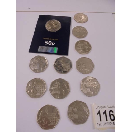 1162 - Twelve collectable Paddington Bear 50 pence coins (face value £6).