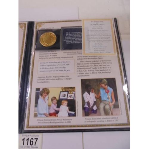 1167 - A Danbury Mint Princess Diana 20th anniversary Memorial commemorative coin.