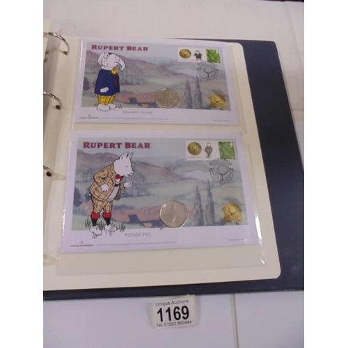 1169 - A Ruper Bear Isle of Man official 50 pence cover collection.