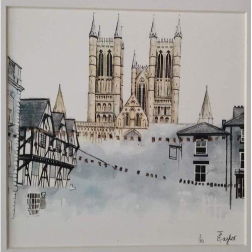 517 - A Limited Edition Print of Lincoln Cathedral and Castle Square by artist Emma Taylor (Donated by Emm... 