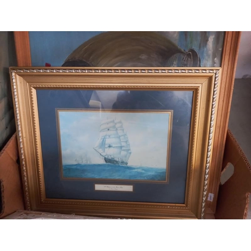 711 - A vintage framed photo of Royal Yacht Brittania signed by the Royal Admiral plus other pictures and ... 