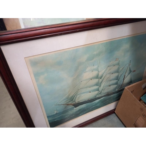 711 - A vintage framed photo of Royal Yacht Brittania signed by the Royal Admiral plus other pictures and ... 