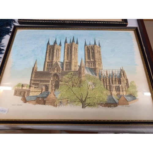 713 - 5 framed pictures of cathedrals including York, Lincoln etc