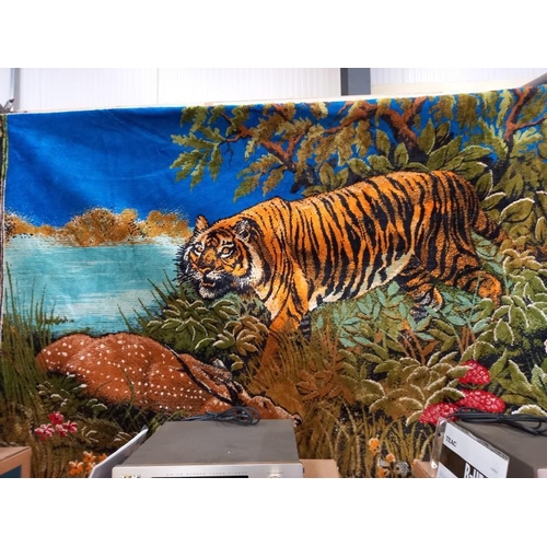 762 - A large wall hanging wool work tapestry of a Tiger