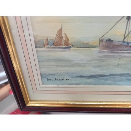 785 - A watercolour of a steam trawler signed Bill Bradford 28cm x 23cm