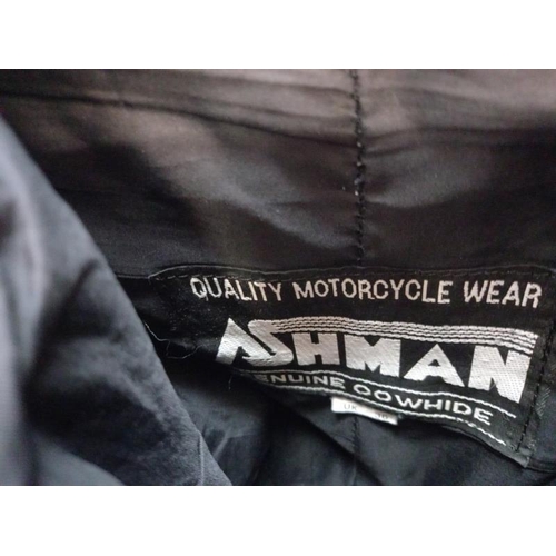 819 - An Ashman cowhide motorcycle jacket size UK44 and trousers size 36