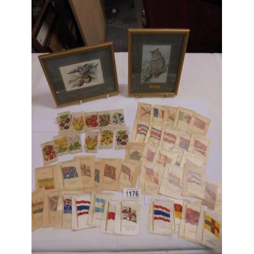 1176 - A Quantity of Kensitas Flags silk cigarette cards, floral silks and two framed and glazed woven pict... 