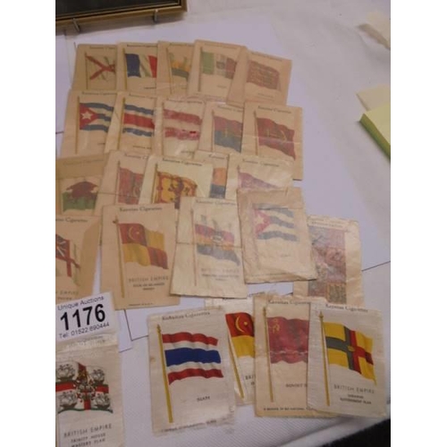 1176 - A Quantity of Kensitas Flags silk cigarette cards, floral silks and two framed and glazed woven pict... 