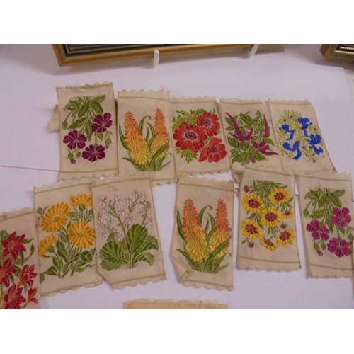 1176 - A Quantity of Kensitas Flags silk cigarette cards, floral silks and two framed and glazed woven pict... 