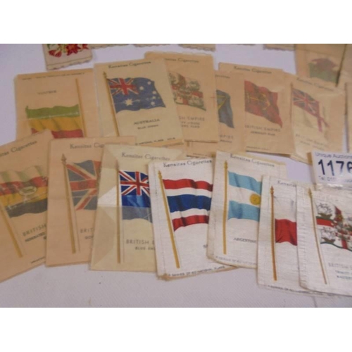 1176 - A Quantity of Kensitas Flags silk cigarette cards, floral silks and two framed and glazed woven pict... 