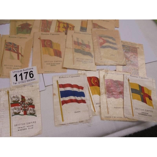 1176 - A Quantity of Kensitas Flags silk cigarette cards, floral silks and two framed and glazed woven pict... 