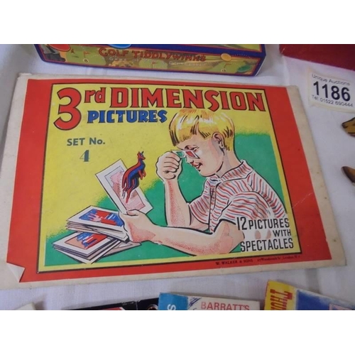 1186 - A golf tiddley winks game, vintage picture blocks, 3rd Dimension pictures etc.