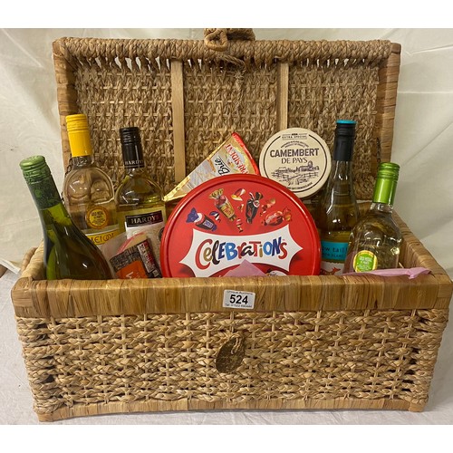 524 - A white wine, chocolate and cheese hamper. Including 5 bottle of white wine. (Donated by A Kind Lady... 