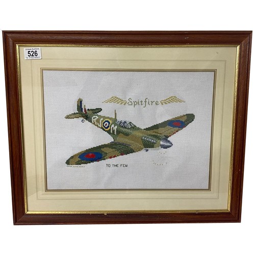 526 - A framed tapestry of a Spitfire featuring the words Spitfire To The Few (Donated by Upcycled Innovat... 