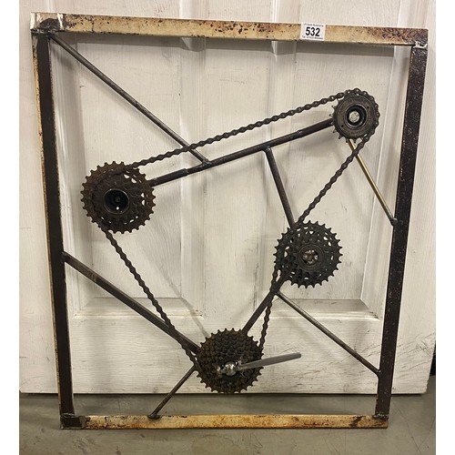 532 - An excellent piece of metal wall art entitled Life Cycle featuring turning chains by Brett of Upcycl... 