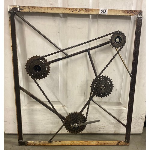 532 - An excellent piece of metal wall art entitled Life Cycle featuring turning chains by Brett of Upcycl... 