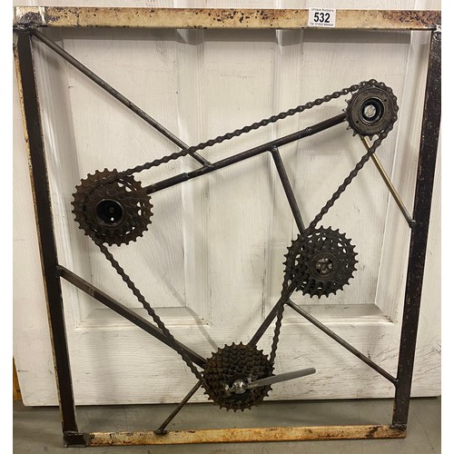 532 - An excellent piece of metal wall art entitled Life Cycle featuring turning chains by Brett of Upcycl... 