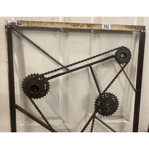 532 - An excellent piece of metal wall art entitled Life Cycle featuring turning chains by Brett of Upcycl... 