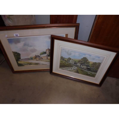 582 - Two framed and glazed rural scene watercolours, COLLECT ONLY.