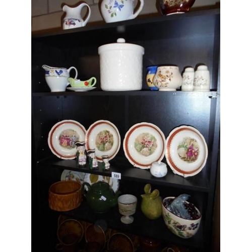 589 - Five shelves of assorted ceramics, COLLECT ONLY.