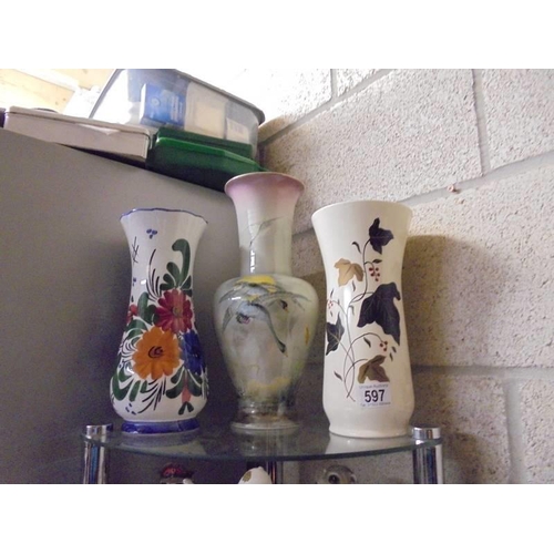 597 - Three ceramic vases.