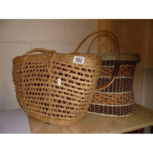 552 - Two vintage shopping baskets.