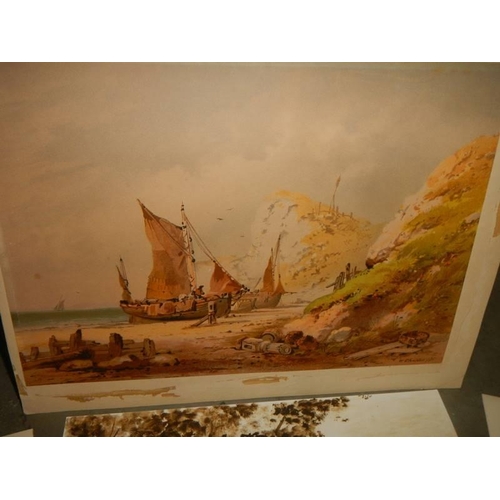 650 - An unframed watercolour signed W Charles '75 and other unframed pictures.