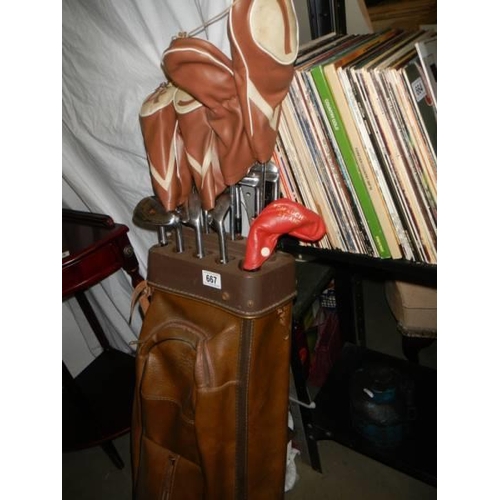 667 - A set of old golf clubs in bag, COLLECT ONLY.