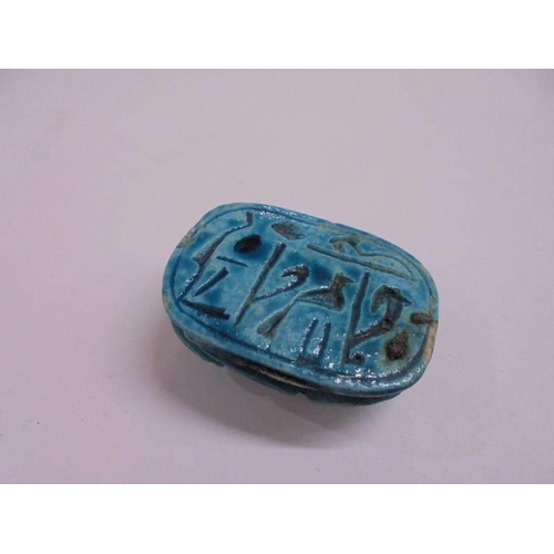 1035 - Four Egyptian turquoise scarab beetle seals/beads.