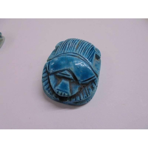 1035 - Four Egyptian turquoise scarab beetle seals/beads.