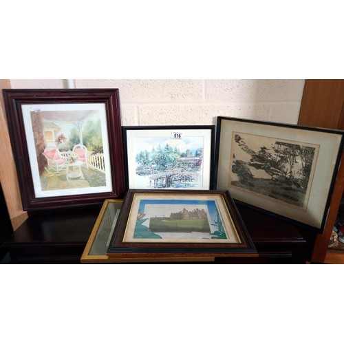 516 - A quantity of framed and glazed prints.