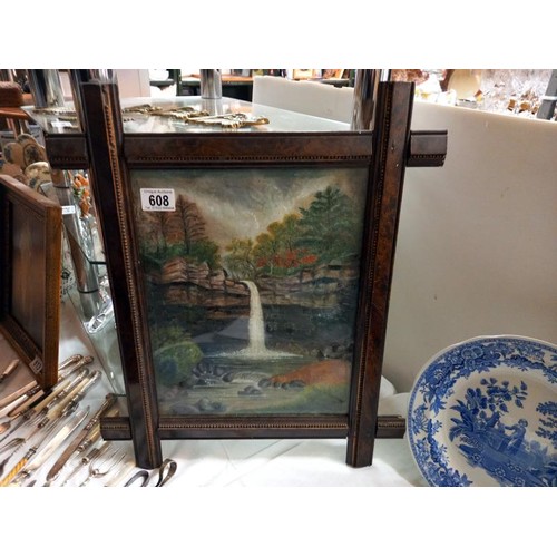 608 - An oak framed picture of a waterfall.